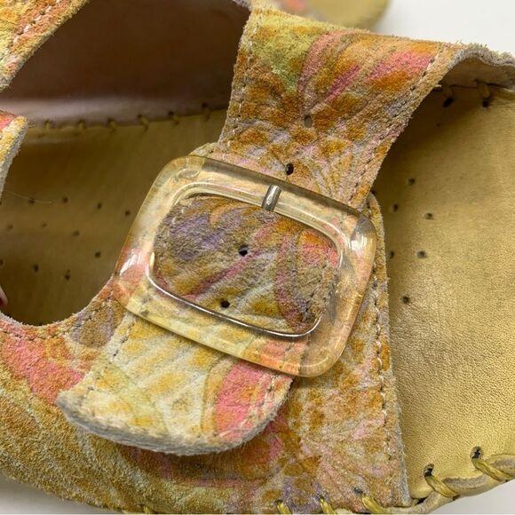 La Plume Floral Leather Yellow Slip on  Made in Italy Sandals Size 9 EUR 40 - Picture 7 of 13